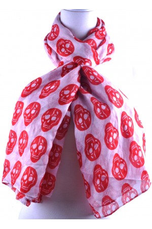 White Base Red Skull Print Scarf